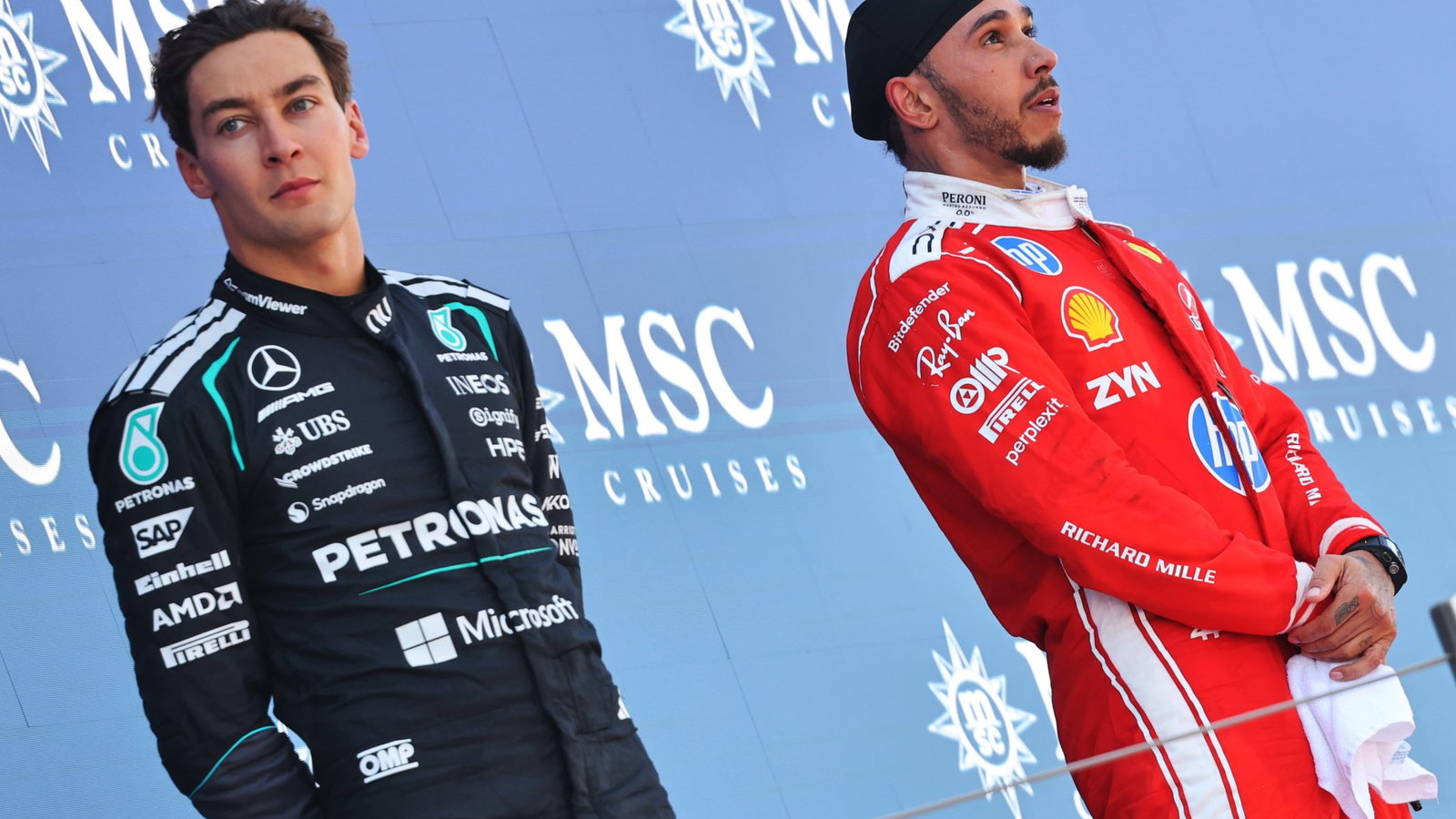 Russell makes “huge threat” admission about Hamilton and Ferrari thumbnail