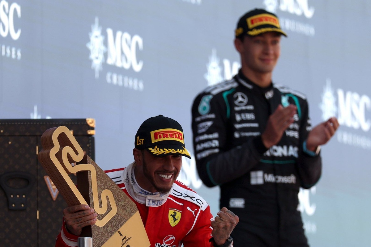 George Russell: Ferrari and Lewis Hamilton a "huge threat" to F1 2026 title bid source thumbnail